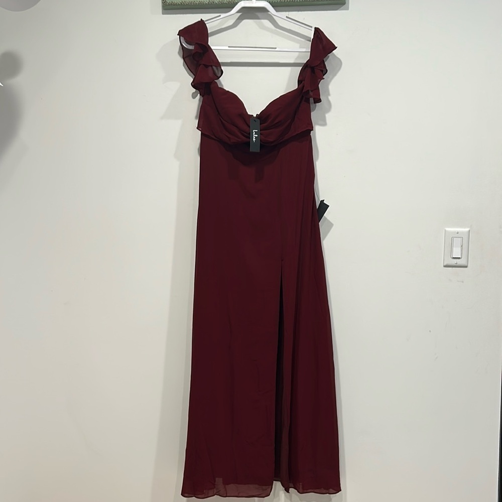 Lulus Absolute Romance Burgundy Off-the-Shoulder Maxi Dress large new w tag